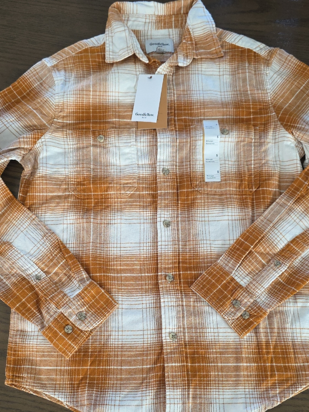 Goodfellow & Co Orange and White Plaid Button-Down Shirt